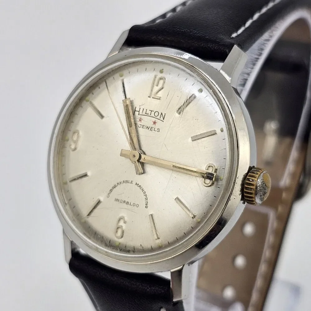 VTG Hilton Automatic Men's Watch 34MM‎ Gray Dial Swiss New Black Leather Bands - Picture 3 of 16